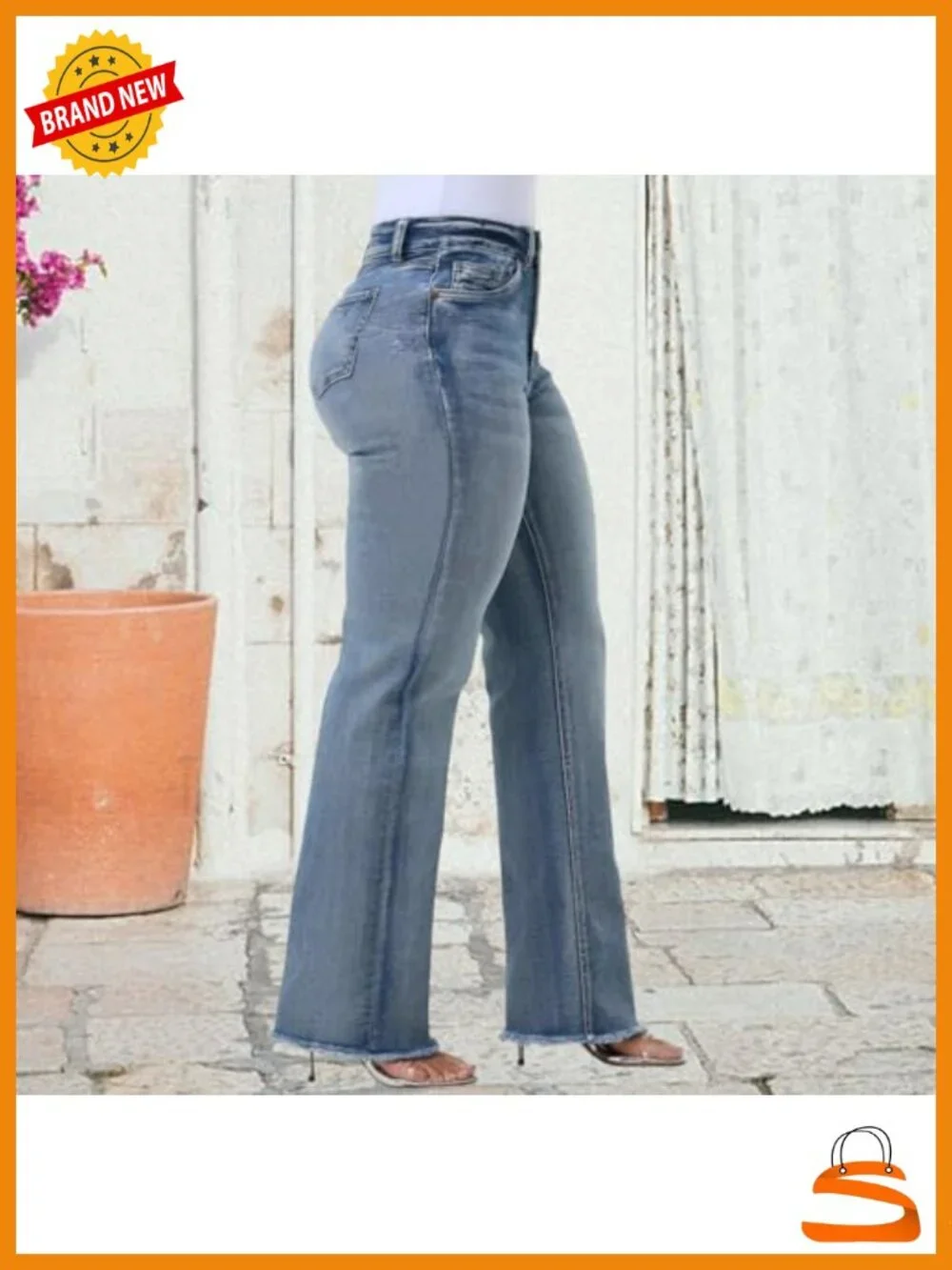 High Waisted Baggy Stretch Wide Leg Straight Jeans Raw Hem